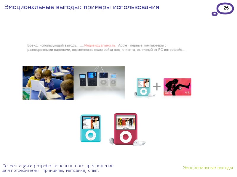 25 Эмоциональные выгоды: примеры использования Сегментация и разработка ценностного предложение для потребителей: принципы, методика,